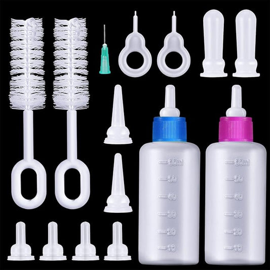 Tondiamo 17 Pcs Kitten Bottle Feeding Kit Puppy Bottles for Nursing Puppy Milk, Replacement Nipples Cleaning Brushes Bottle Opening Needles for Newborn Pet Cat Dog Rabbit Goat