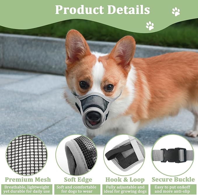 Mayerzon Dog Muzzle, Breathable Mesh Puppy Muzzles with Adjustable Hook and Loop for Small Medium Large Dogs Poodle Border Collie Labrador Retriever for Biting Chewing Trimming (XL, Grey)