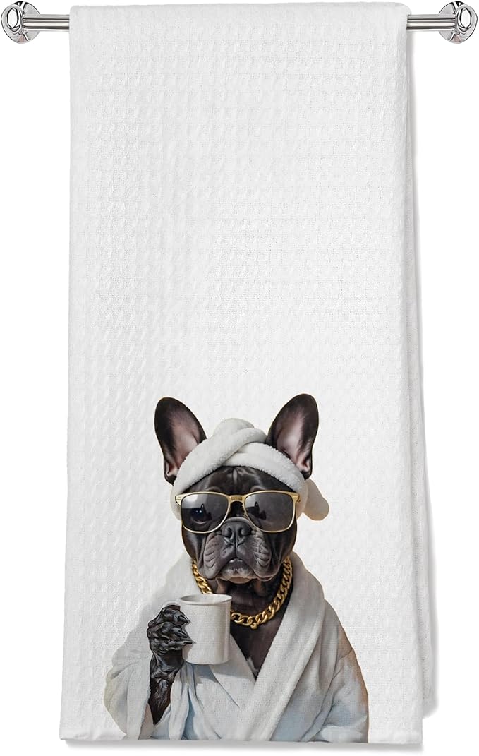 Funny French Bulldog Bathroom Hand Towels, Frenchie Mom Gifts, Dog Bathroom Decor, French Bulldog Gifts Decorative Hand Towels for Bath Room Washroom Spa Gym, 16x24 Inches