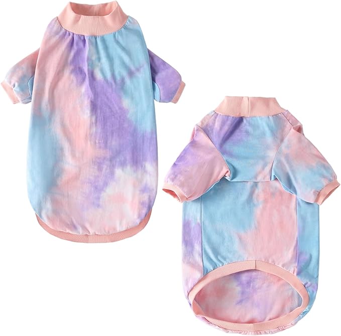 Dog Cotton Colorful Tie Dye T-Shirts Soft and Stretchy Breathable Pet Shirt Pajamas Pets Clothes for Large Dogs Tiedye L