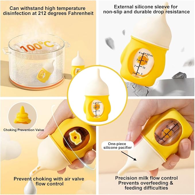 20ML Kitten Bottle and Puppy Bottles for Nursing, Puppy Bottles for Nursing Puppy Milk, One-Piece Silicone Pacifier, Anti Choking Valve, Capable of High-Temperature Disinfection - Yellow