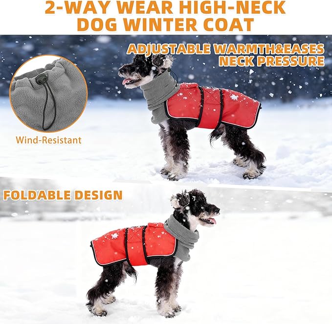 KOOLTAIL Dog Snow Jacket Winter Coat for Small Medium Dogs, Waterproof&Windproof Puppy Jacket with Fleece Lining and High Collar for Cold Weather, Warm Pet Snowsuit Vest Clothes with Leash Hole, Red L