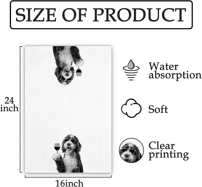 Bernedoodle Gifts Wine Dog Kitchen Towels, Gifts for Bernedoodle Dog Wine Lovers Decorative Hand Dish Towel for Kitchen Home Bar, Funny BernedoodleDog WineLover Home Bar Kitchens Decor(16x24In)