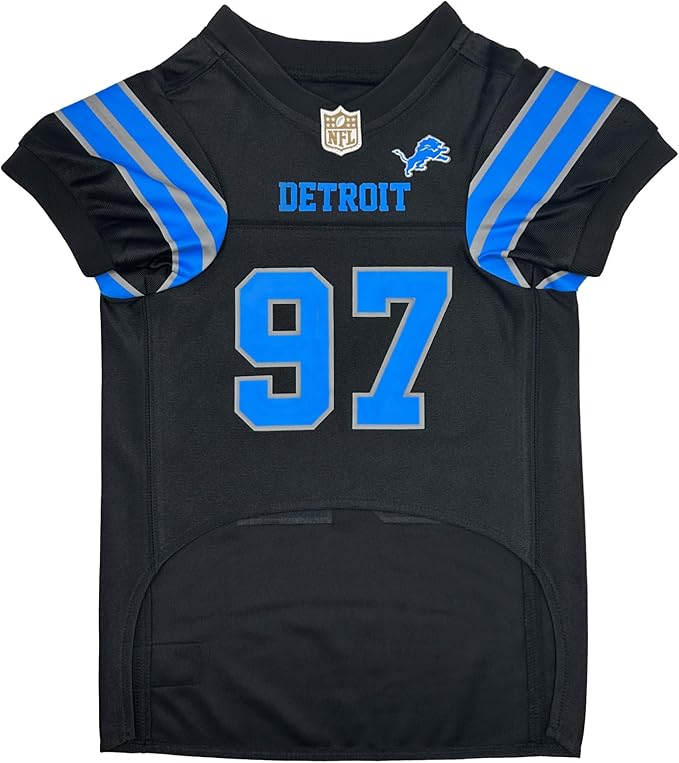 Pets First NFLPA Aidan Hutchinson Pet Jersey #97, NFL Alternate, Black Dog Shirt, Detroit Lions Mesh Jersey, Size X-Small