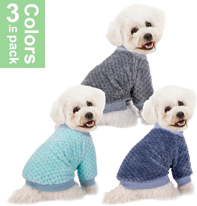 Dog Sweater, 3 Pack Dog Sweaters for Small Medium Dogs or Cat, Warm Soft Flannel Pet Clothes for Dogs Girl or Boy, Dog Shirt Coat Jacket (Large, Grey+Navy+Sky Blue)