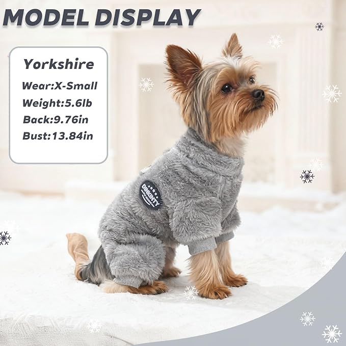 Fleece Dog Pajamas Winter Warm Dog Sweater for Small Dogs Thermal Soft Puppy Pjs Coat Stretchy Jumpsuit Doggie Pet Clothes Outfits Cat Apparel (Grey, Small)