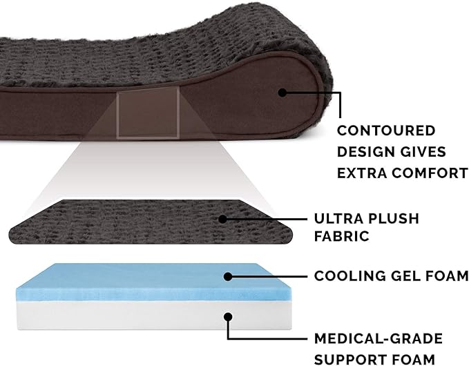 Furhaven Cooling Gel Dog Bed for Large/Medium Dogs w/ Removable Washable Cover, For Dogs Up to 38 lbs - Ultra Plush Faux Fur & Suede Luxe Lounger Contour Mattress - Chocolate, Large