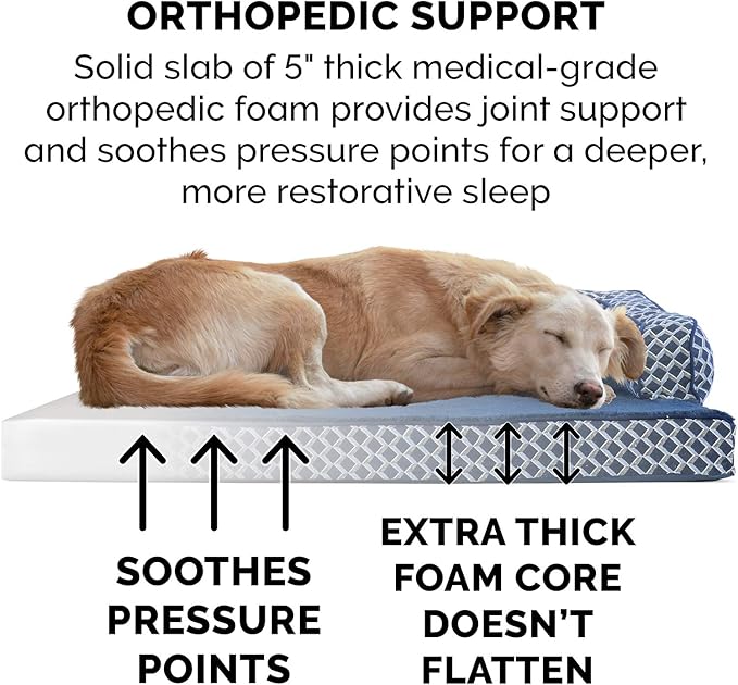 Furhaven Orthopedic Dog Bed for Large Dogs w/ Removable Bolsters & Washable Cover, For Dogs Up to 125 lbs - Plush & Woven Decor Comfy Couch Sofa - Diamond Blue, Jumbo Plus/XXL