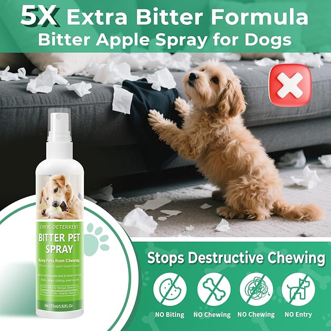 No Chew Spray for Dogs and Cats, Bitter Anti-Chew Dog Deterrent & Training Aid to Stop Chewing, Licking, Marking & Protects Furniture,Indoor & Outdoor Use –5.92 fl oz