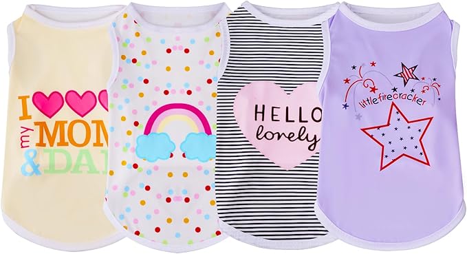 choyaxo 4pcs Dog Shirts Sleeveless Printed Pet Vest for Chiuahaha Small Dogs Kitten Spring Summer