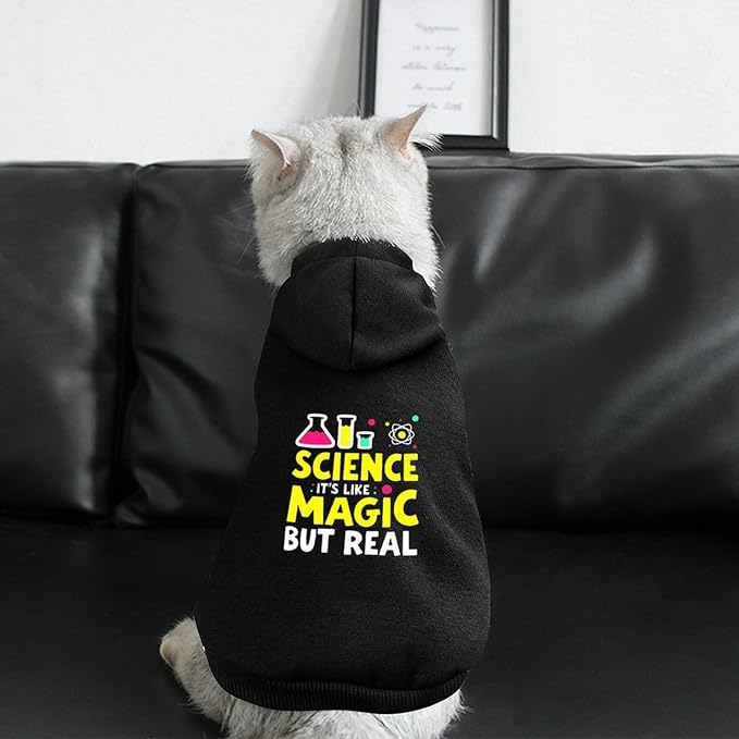 Dog Sweater Hoodie with Hat Funny Science It's Like Magic But Real Puppies Coat Hooded Sweatshirt Pullover Pet Puppy Cat Clothes for Small Medium Large L