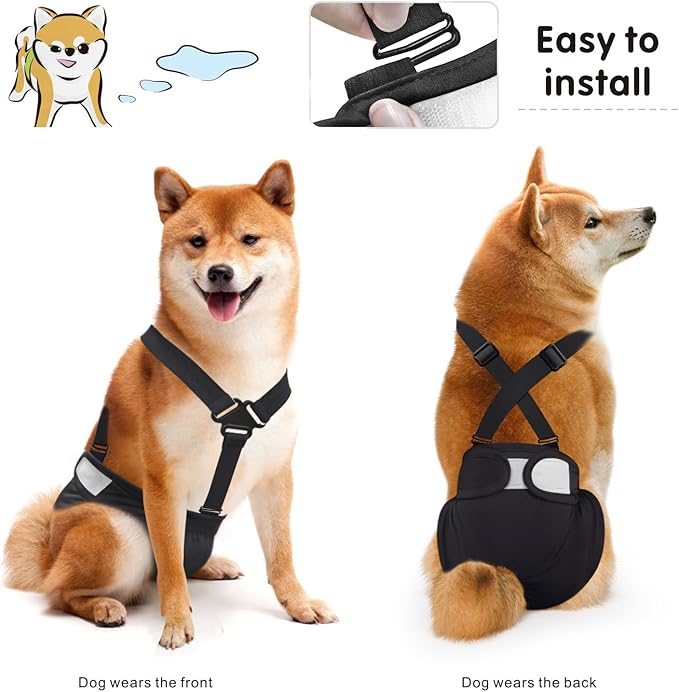 Idepet Female Dog Diapers with Suspender Detachable, 3 Pack Washable Reusable Girl Doggie Diapers for Small Medium Female Dog in Heat Period Cycle Urinary Incontinence Training XL