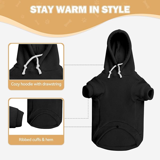 Dog Sweater,Dog Hoodies for Medium Dogs,Warm Fleece Sweatshirt with Hood & Pocket,Leash Hole,Cozy Cold Weather Pet Clothes Pet Sweater for Medium Dogs(Black,M)