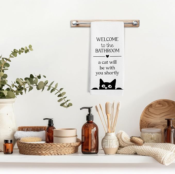 Funny Cat Hand Towels, Funny Cats Gifts for Cats Lovers Women Men Hand Towel, A Cat Will Be with You Shortly Decorative Towel for Bathroom, FunnyCat Kitty Bathroom Decor, 16x24in
