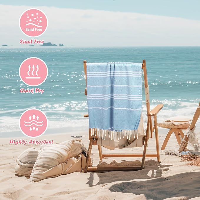 12 Pack Turkish Beach Towel Oversized Beach Towels 36"x71"Turkish Towel Soft Sand Free Quick Dry Lightweight Beach Towel Bath Towels Blue