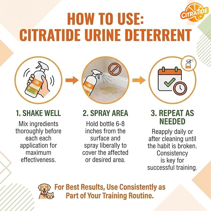 Urine Deterrent Spray for Dogs & Cats – Heavy Duty Plant-Based Formula Prevents Marking on Floors, Furniture & Carpets – Natural Citrus & Cedarwood Scent – Safe for Pets & Home – 32 fl oz