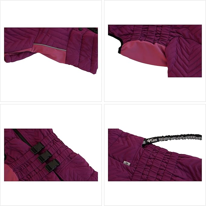 Warm Dog Coat Double Layers Dog Vest, 4 Legs Covered Windproof Waterproof Reflective, Purple L, S-XL