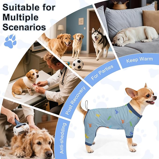Bienbee Dog Pajamas, 4 Pack Dog Recovery Suit Shedding Suit Cute Soft Puppy Clothes Dogs Pjs Onesies Jammies Adjustable Breathable & Stretchy Clothes for Small Medium Large Dogs Girl Boy Puppy-XS