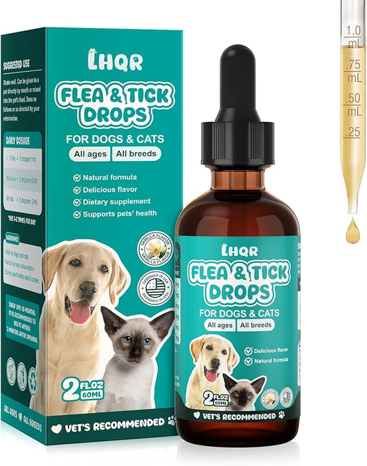 Flea & Tick Support for Dogs and Cats, Supports Healthy Skin Coat & Digestion, Herbal Ingredients Suit for All Breeds and Sizes -Vanilla-2 FL Oz