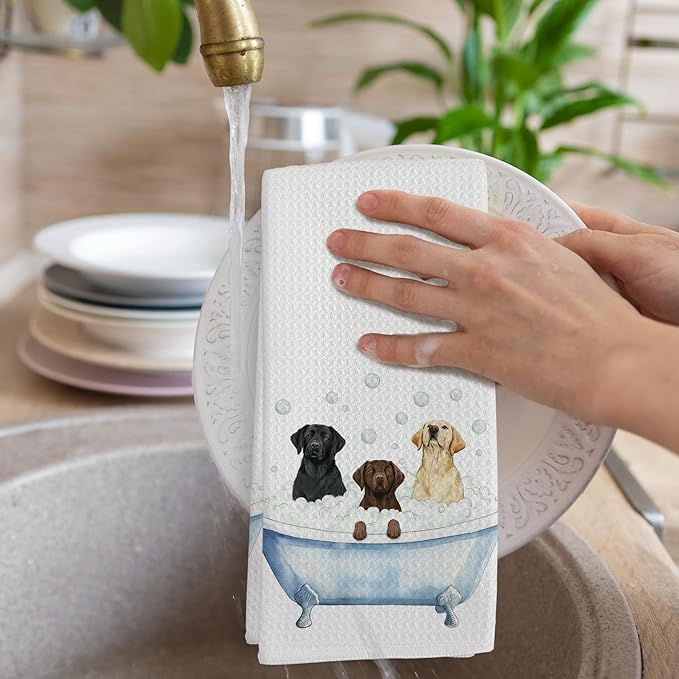 Black Labrador Retriever Gifts Bathroom Hand Towel, Funny Black Lab Dog Lovers Gifts Hand Towel for Bathroom Kitchen Washroom Decor, Labrador Retriever in Bathtub Dish Tea Towels, 16x24 Inch