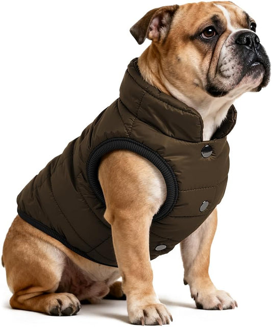 AURUZA Dog Winter Coat, Warm Waterproof Dogs Jacket Small Pet Vest for Medium Dogs Windproof Pet Fleece Vest Snow Jacket for Cold Weather(Brown,L)