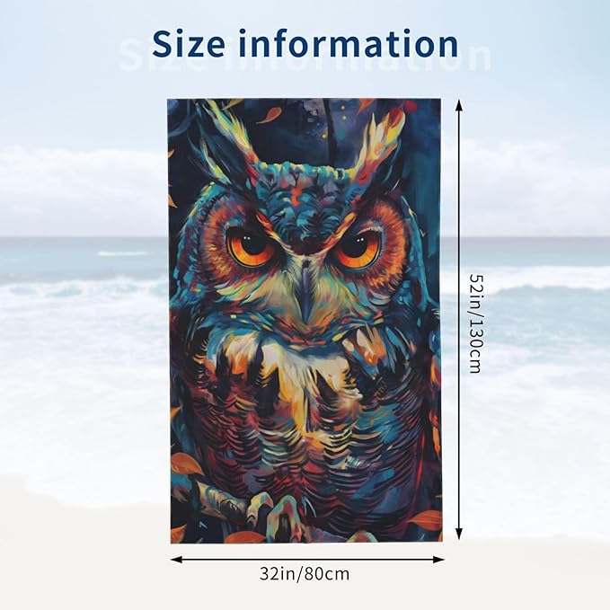 Owl Beach Towel 31inx51in, Bird Sand-Free Microfiber Bath Towel Ultra Soft Quick Dry Pool Towel Absorbent Towel Lightweight Towel for Swimming Bathroom Decor