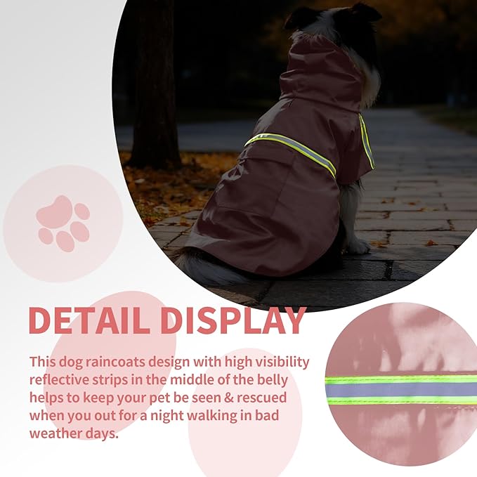 Dog Raincoat, Waterproof Windproof Dog Rain Jacket Adjustable, Rain Coat with Leash Hole, Reflective Strap Raincoat Poncho for Small Medium Large Dogs Outdoor (Reflection-Pink, S)