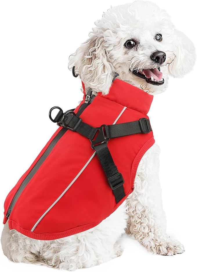 Dog Winter Coat Reflective Water-Resistant Jacket, Fleece Lined Windproof Puppy Coat with Back Zipper & D-Ring, Cold Weather Dog Coats for Small Medium Dogs (XL, Red)