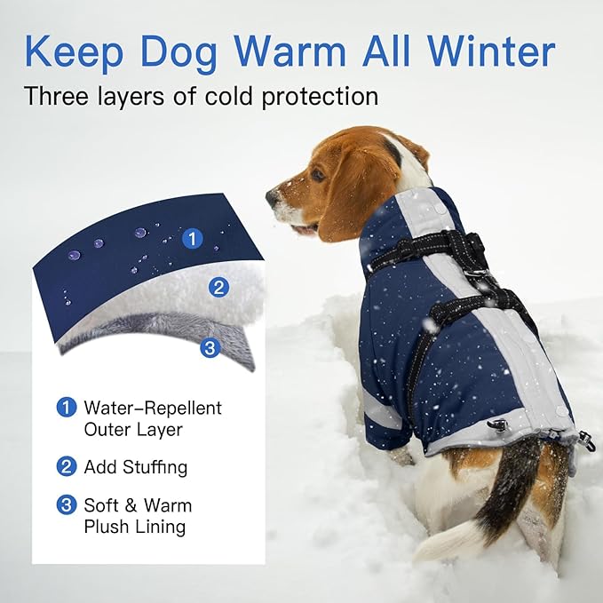 Turtleneck Dog Coat with Harness Built in - S,Soft Warm Lining | Adjustable Reflective Harness Coats for Small Dogs,Snow Day Water-Repellent,Windproof & Cold-Resistant Jacket (Navy-Blue)