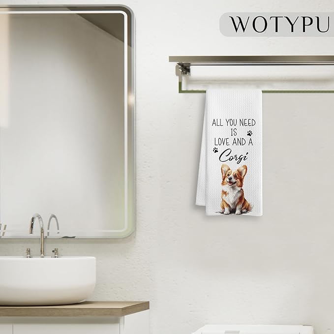 Funny Corgi Gifts Kitchen Towels, Dog Lover Gifts Dish Tea Towels for Kitchen, Gifts for Corgi Lovers Decorative Hand Towel for Bathroom, Dog Bathroom Decor, 16x24 Inch