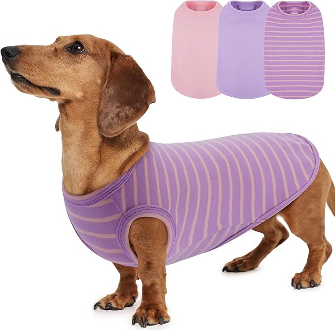 3 Pack Dog Fleece Sweaters -Pink-L,Classic Striped Pullover | Soft Warm Dachshund Clothes,Stretchy Lightweight Sweatshirt for Winter Walking,Park Trips