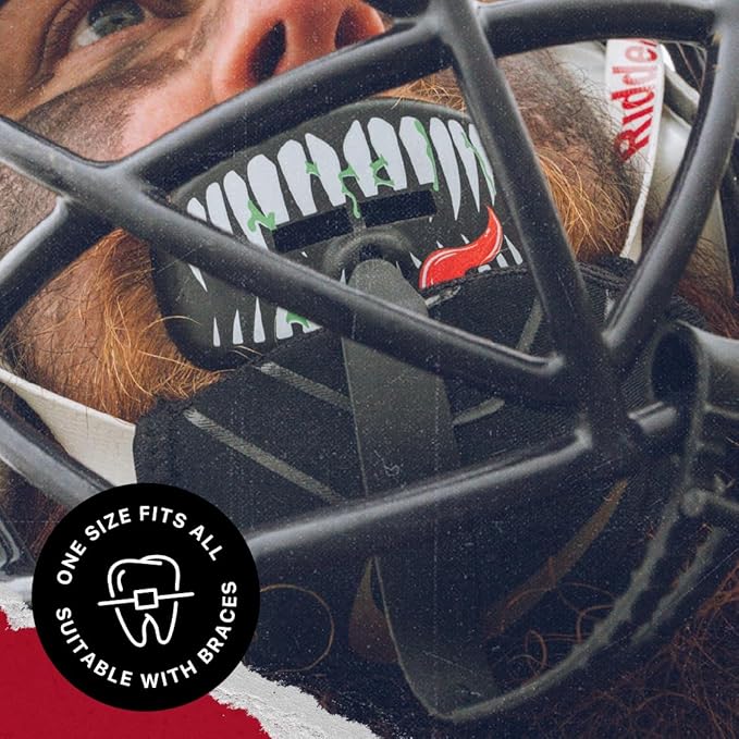 Marvel Venom Football Mouth Guard with Detachable Strap, Lip Protector Adults and Junior, Football & Lacrosse (One Size, Black)