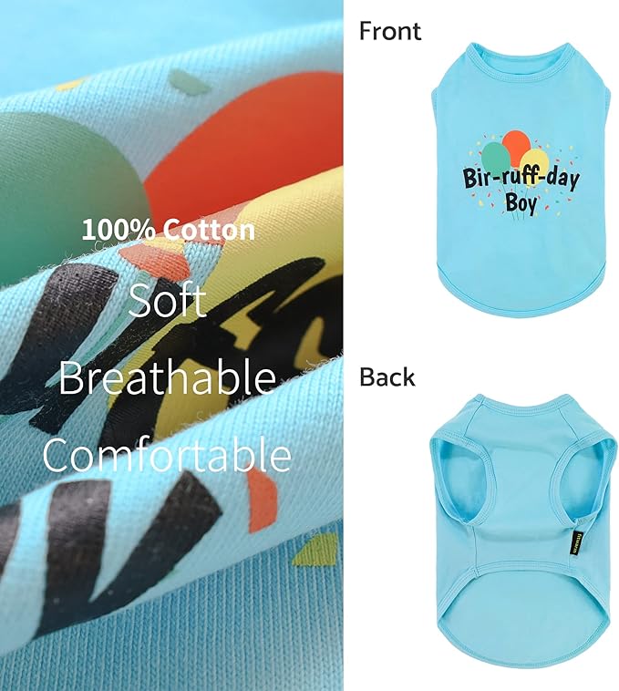 Fitwarm Birthday Boy Dog Shirt, Bir-Ruff-Day Boy Funny Dog Clothes for Small Dogs Boy, Pet Birthday Outfit, Cat Tshirt, 100% Breathable Cotton, Aqua Blue, XXL