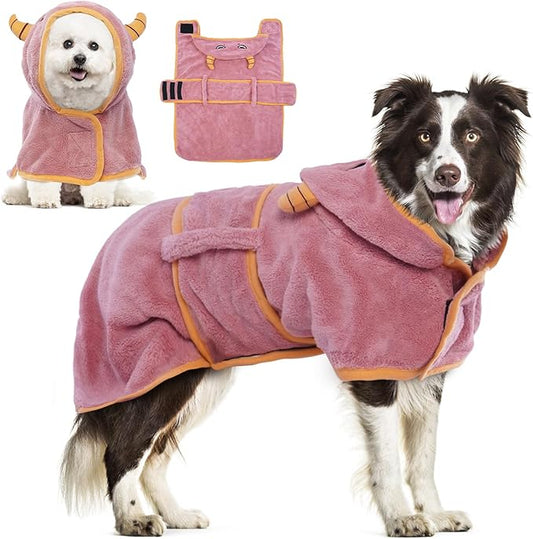 DENTRUN Dog Robes for After Bath - Super Absorbent & Fast Drying Coat with Hood, Puppy Bathrobe Beach Essentials, Bath Towels for Drying Dogs Small, Bath/Beach/Swimming Quick Dry Towel Robe
