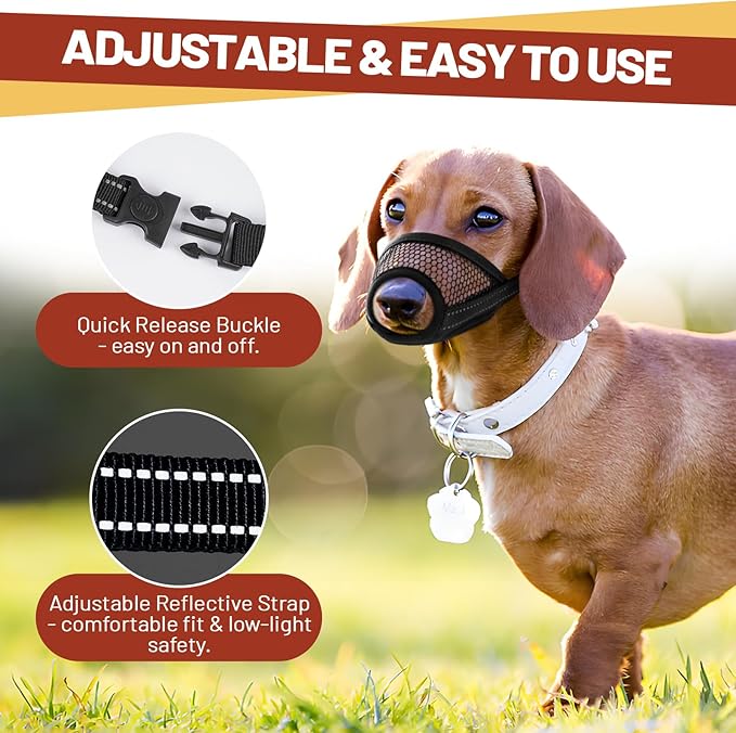 PAWsay 2 Pack Dog Muzzle, Soft Dog Muzzle for Extra Large Sized Dogs Anti Biting Barking Chewing Grooming, Air Mesh Breathable Dogs Mouth Guard Drinkable Adjustable Pet Muzzles, Black XL