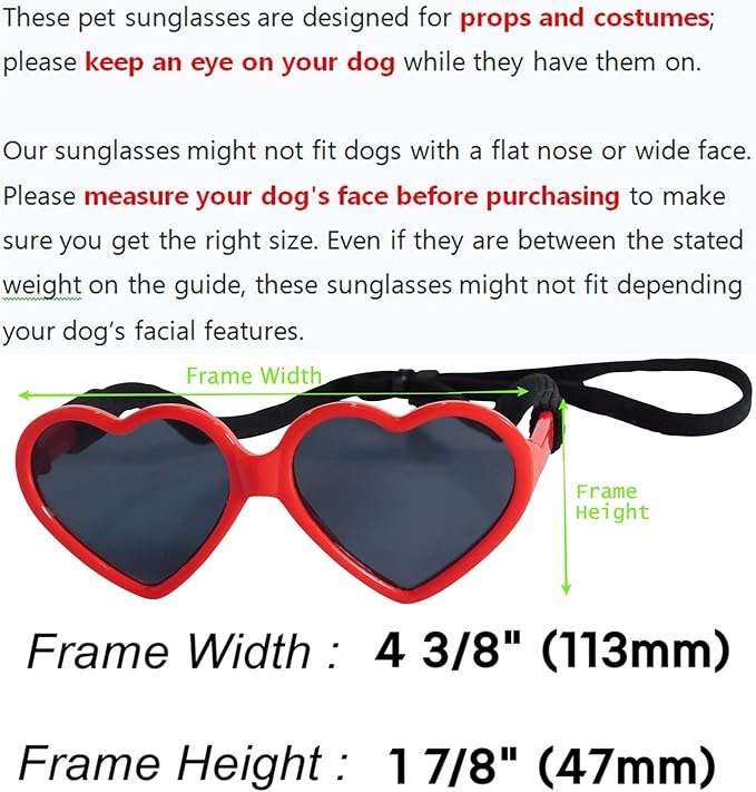 G012 Dog Pet Costume Prop Sunglasses Heart Shape Medium Breeds 20lb-40lbs (2-Pack Red +Pink-Pink Mirror)