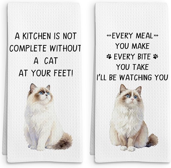 Gifts for Ragdoll Cat Lovers Kitchen Towels Set of 2, Ragdoll Cat Gifts Hand Towel, Every Meal You Make RagdollCat Decorative Tea Dish Towels for Kitchen, FunnyCat Kitchens Decor, 16x24in