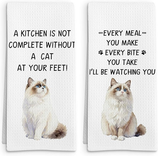 Gifts for Ragdoll Cat Lovers Kitchen Towels Set of 2, Ragdoll Cat Gifts Hand Towel, Every Meal You Make RagdollCat Decorative Tea Dish Towels for Kitchen, FunnyCat Kitchens Decor, 16x24in