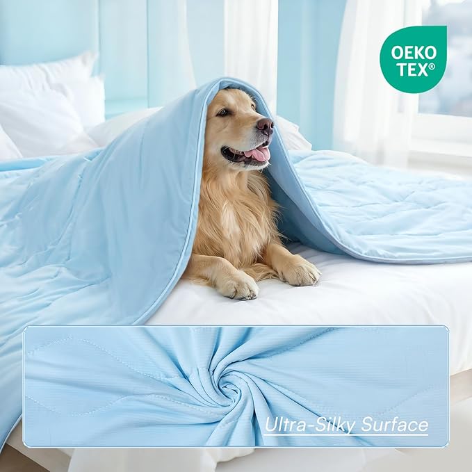 Luciphia Premium Cooling Dog Blanket Washable Q-MAX>0.5 Small Medium Large Pet Mat Puppy Cat Self-Cooling Soft Breathable Calming Throw for Sofa Crate Bed (Light Blue,60x80 inches)