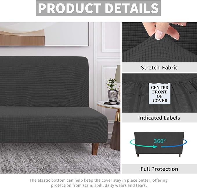 Easy-Going 100% Waterproof Futon Cover, Dual Waterproof Couch Cover for Futon, Stretch Jacquard Sofa Cover, Leakproof Furniture Protector for Kids, Pets, Dog and Cat, Dark Gray