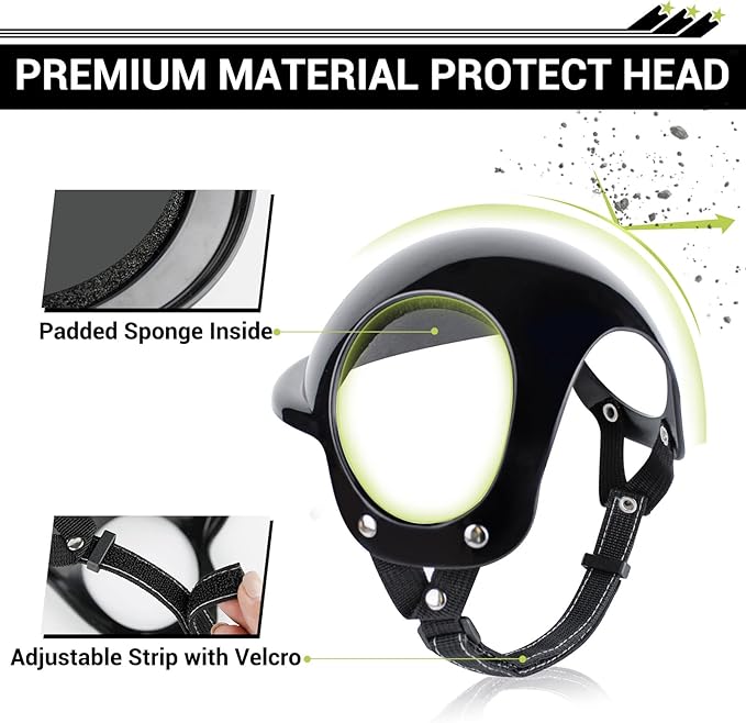 Dog Goggles and Helmet Set - Anti-dust UV Protection Sunglasses, Durable Motorcycle Helmet With Ear Hole, Adjustable Pet Glasses for Medium to Large Dogs - Black