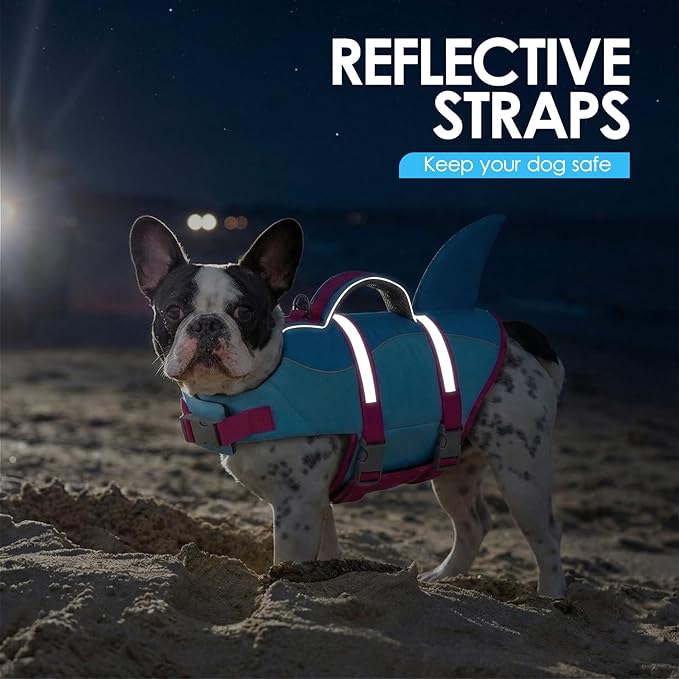 AOFITEE Dog Life Jacket, Dog Life Vest for Swimming, High Flotation Large Dogs Swim Vest with Rescue Handle, Reflective Dogs Lifesaver Swimsuit for Boating Summer Pool Beach, Blue with Pink XL