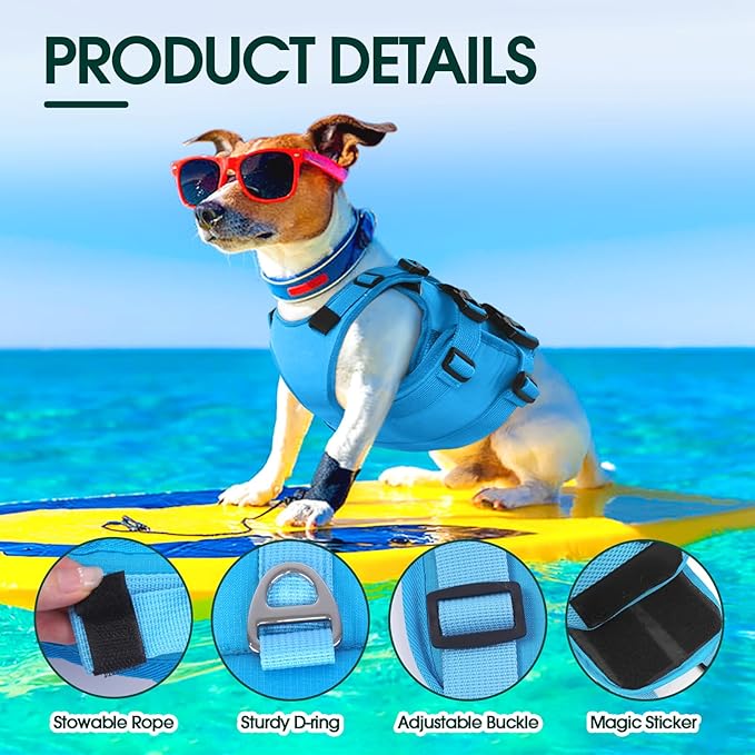 Kuoser Dog Life Jacket, High Flotation Dog Life Vest for Swimming Boating, Adjustable Ripstop Pet Lifesaver for Small Medium and Large Dogs, Reflective Safety Puppy Swimming Vest with Rescue Handle