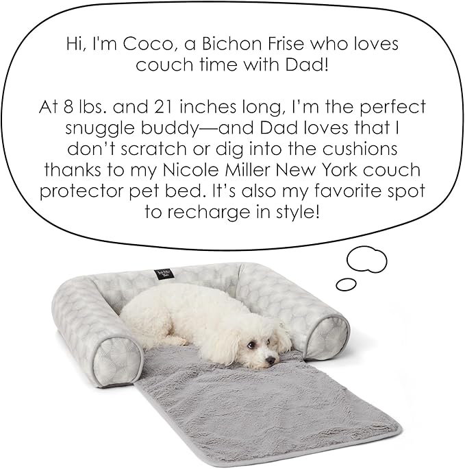 Nicole Miller New York PET Kendall Fluted Geo Cozy Couch Protector Pet Bed, Cozy & Calming, Non-Slip Bottom, Machine Washable, Grey, Large 40"x23"x4"