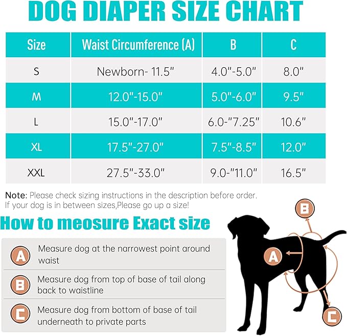 Leekalos Reusable Washable Dog Diapers Female (3 Pack) - Highly Absorbent Doggie Diapers - Size Adjustable Puppy Diaper for Dog Period Panties (X-Large)