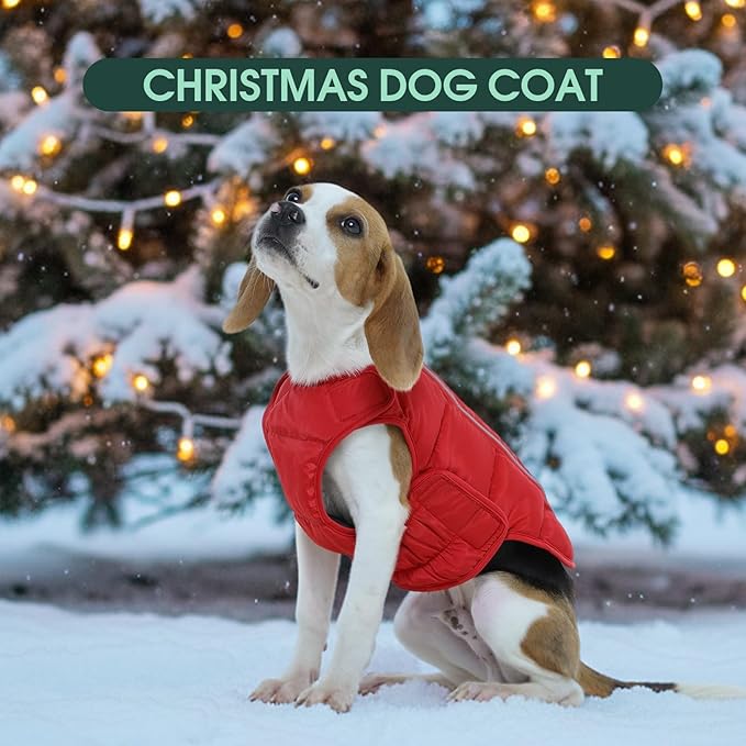 Kuoser Dog Puffer Jacket Warm Dog Coat for Extra Large Dogs, Windproof Reflective Pet Padded Vest Cold Weather Clothes Puppy Snowsuit with Hook & Loop Coats for Great Dane, Easy On/Off, Red 3XL