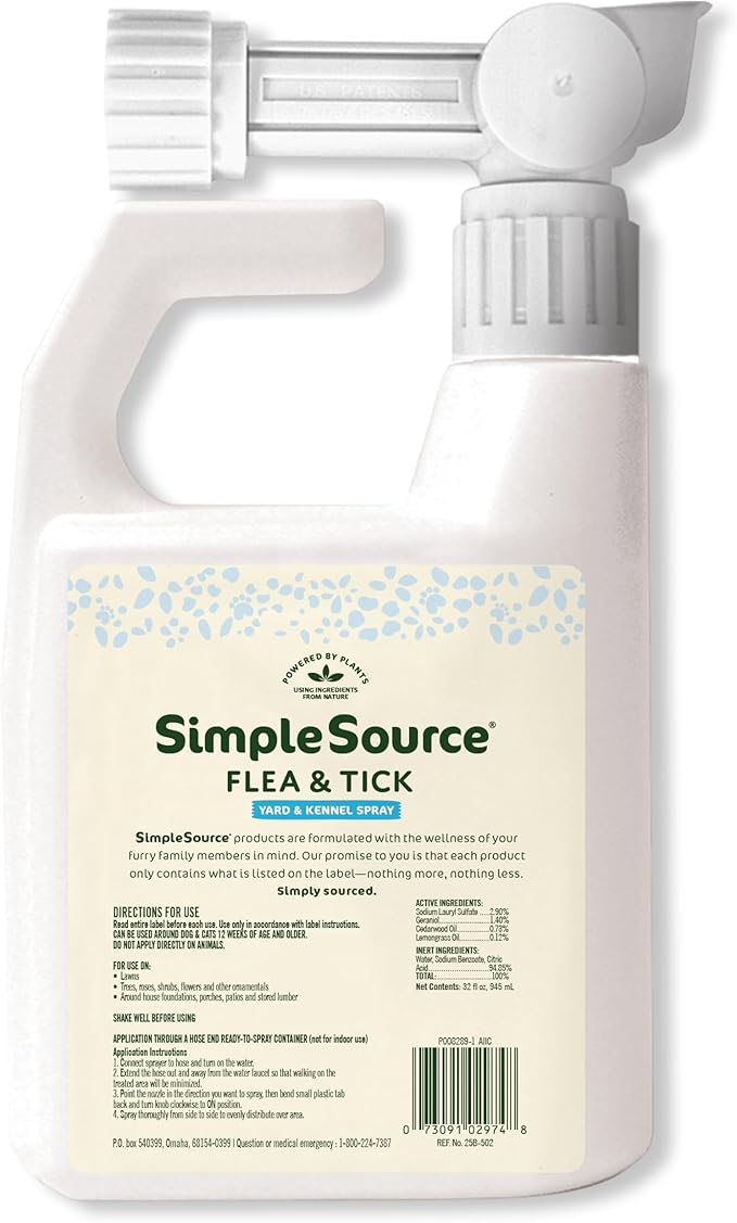 Flea & Tick Yard & Kennel Spray, Powered by Plants, Eliminates Fleas, Flea Eggs, Flea Larvae, Ticks, & Mosquitos, 32oz Bottle