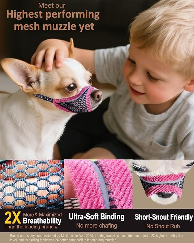 Dog Muzzle, Soft Mesh Muzzles for Small Dogs, Chihuahua Yorkie Pom, Short Snout Mouth Guard for Barking Biting Grooming, Breathable Adjustable Puppy Muzzle (Cherry Red, XXS)