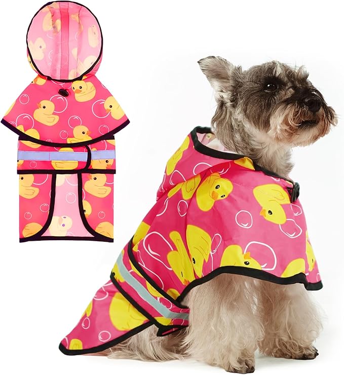 KOOLTAIL Dog Raincoat Hooded Slicker Poncho with Leash Hole, Dog Raincoat for Small Medium Dogs,Waterproof Plush Fleece Lining Pet Rain Jacket with Reflective Adjustable Strip Puppy Rainwear Pink M