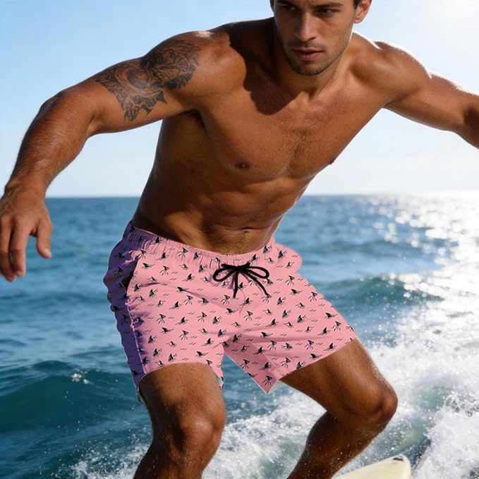 Mens Swim Trunks with Compression Liner Quick Dry Zipper Pocket Bathing